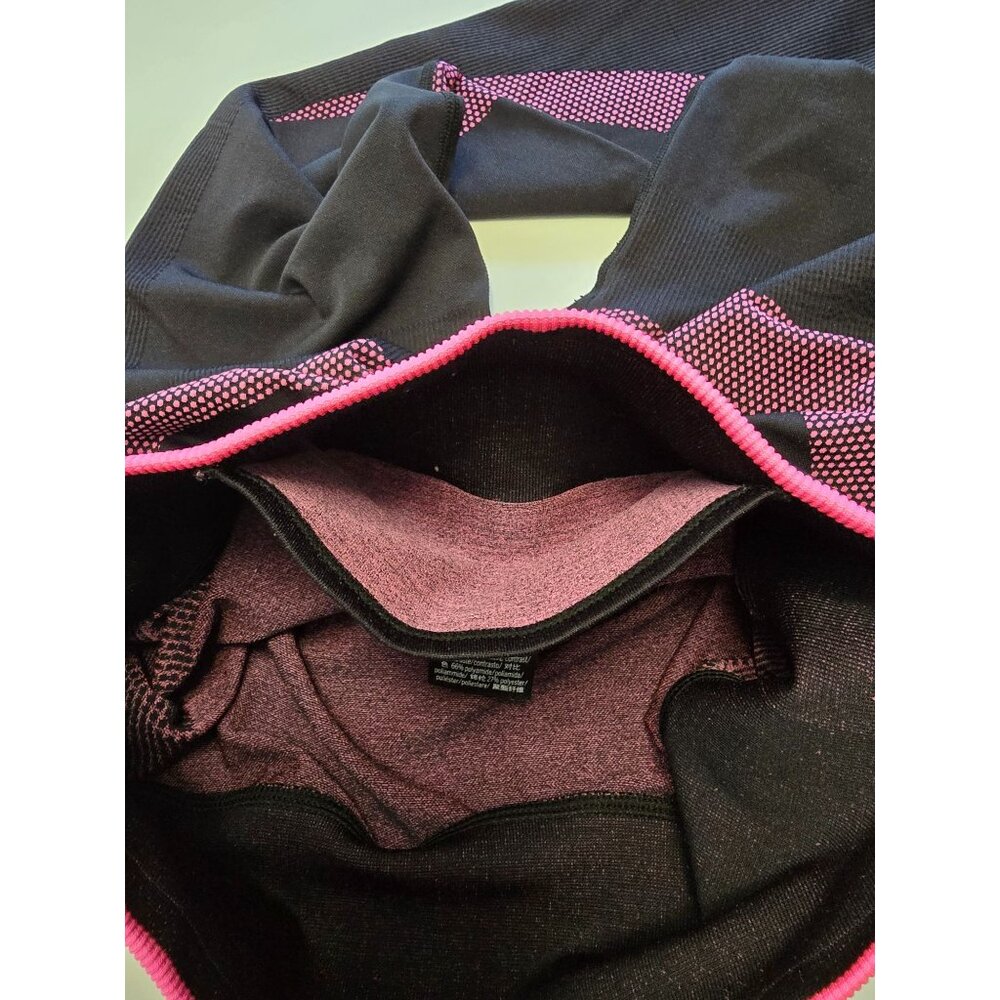 PINK Victoria's Secret Seamless Leggings Black & Pink Logo Medium High Waist M - Picture 6 of 6